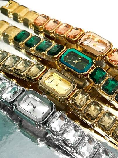 1pc Luxury Women's Rhinestone Embellished Elegant Rectangular Watch, Stainless Steel Bracelet, 3ATM Waterproof, Suitable For Daily, Casual, Holiday, Party Occasions, Great Gift