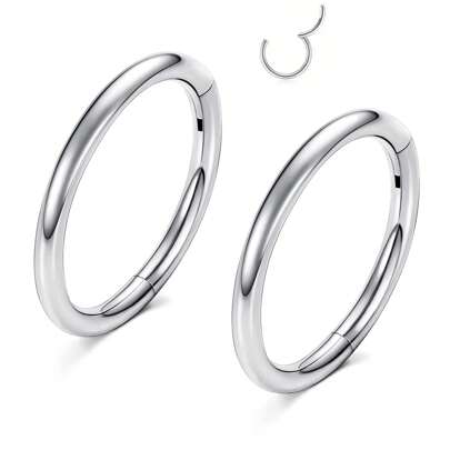ADYJELY 2 件鼻环圈 316L 医用钢低过敏性铰链环软骨耳环 16G 18G 20G 唇环、可点击环软骨圈 Rook 耳环耳屏隔膜穿孔海螺耳甲圈耳环 18K 镀金软骨圈耳垂耳环、肚环乳头环直径 6mm 8mm 10mm 12mm 男女身体穿孔首饰