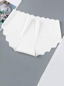 6pcs Women's Solid Color Lightweight Seamless Low-Waist Panties With Scallop Edge, Ladies Underwear