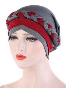 1pc Women Dual-Tone Milk Silk Headscarf Cap With Braid, Hair Covering Daily Under Cap