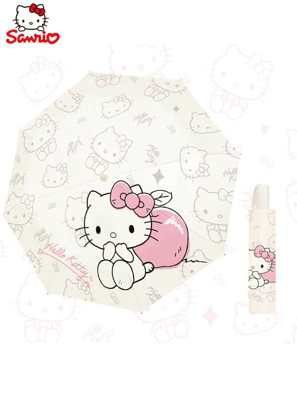 Sanrio Parapluie chien Cinnamon Hello KT Sanrio, parapluie de soleil de dessin animé noir, utilisable par temps ensoleillé et pluvieux. Offrant une protection anti-UV, se plie automatiquement.