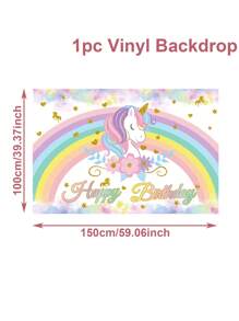 1pc 100*150cm Rainbow Unicorn Happy Birthday Polyester Background Cloth, Banner Perfect Decoration For Unicorn Theme Birthday Party Room Wall, Indoor And Outdoor Fence Banner Decoration Hanging Cloth, Fabric,Christmas