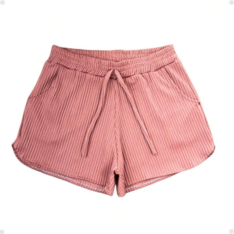 Women's Shorts With Elastic Waistband And Drawstring, Loose Fit, Adult - 玫瑰紅 - 查看 1
