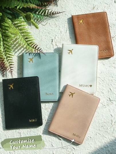Takeoak Personalized Passport Cover Customized Hot Stamping Name Passport Holder, Travel Wallet Large Capacity Document Organizer Case For Students And Women, Travel Essentials, Study Abroad Essentials