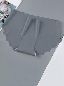 6pcs Women's Solid Color Lightweight Seamless Low-Waist Panties With Scallop Edge, Ladies Underwear
