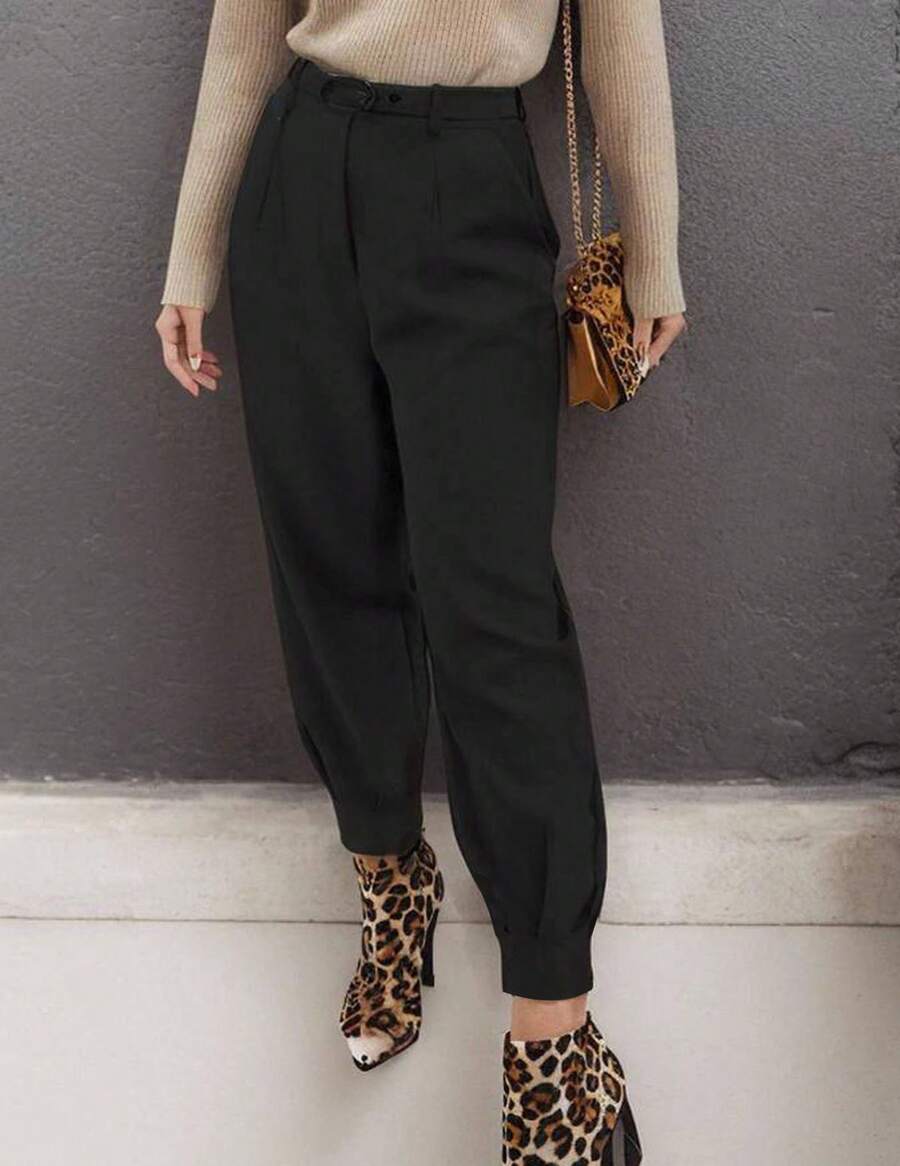 Women's High Waisted Ankle Length Trousers Slacks With Pockets