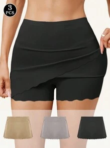 3pcs Women Anti-Chafing Shorts, Seamless Boyleg Briefs With Wave Pattern