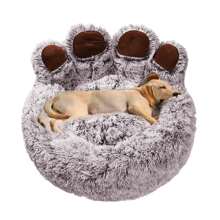 Winter Hot Cute Bear Paw Shaped Dog Bed And Cat Bed, Calm Donut Dog Bed, Warm And Comfortable Soft Dog Round Bed, Plush Dog And Cat Cushion Bed - màu nâu - Xem 1
