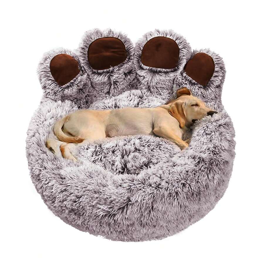 Winter Hot Cute Bear Paw Shaped Dog Bed And Cat Bed, Calm Donut Dog Bed, Warm And Comfortable Soft Dog Round Bed, Plush Dog And Cat Cushion Bed - màu nâu - Xem 1