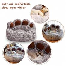 Winter Hot Cute Bear Paw Shaped Dog Bed And Cat Bed, Calm Donut Dog Bed, Warm And Comfortable Soft Dog Round Bed, Plush Dog And Cat Cushion Bed - màu nâu - Xem 4