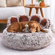 Winter Hot Cute Bear Paw Shaped Dog Bed And Cat Bed, Calm Donut Dog Bed, Warm And Comfortable Soft Dog Round Bed, Plush Dog And Cat Cushion Bed - màu nâu - Xem 6