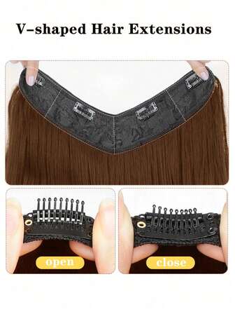 4 Clip One-Piece Layered Hair Extensions Wig For Women Synthetic V-Shaped Long Straight Clip In Hair Extensions Daily Party Decors,Light Brown