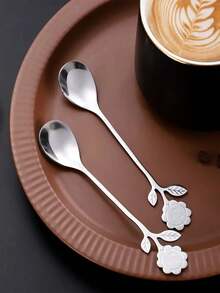 1/5/10/15 件不锈钢花形向日葵设计咖啡勺，适合搅拌甜点、蜂蜜、圣诞礼物 - 銀色 - 查看 5
