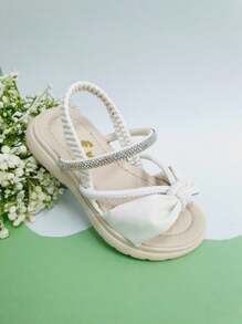 Girls' Rhinestone Elastic Sandals - White - View 3