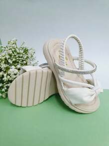 Girls' Rhinestone Elastic Sandals - White - View 2