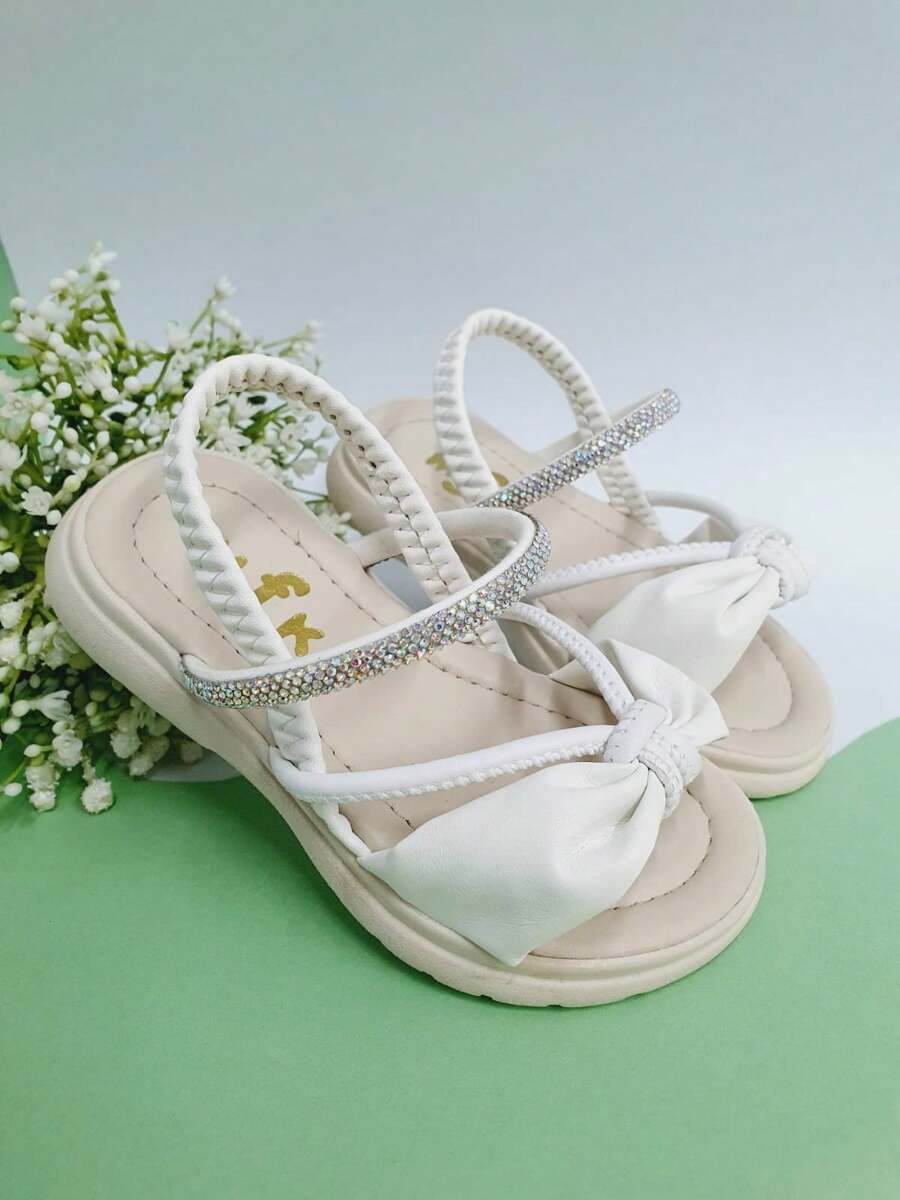 Girls' Rhinestone Elastic Sandals - White - View 1