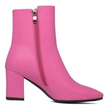 Women Chunky High Heel Ankle Boots Side Zipper Bootie Square Toe Pink GoGo Boots For Party Wedding Bridal Bridesmaid Short Boots - Hot Pink - View 9