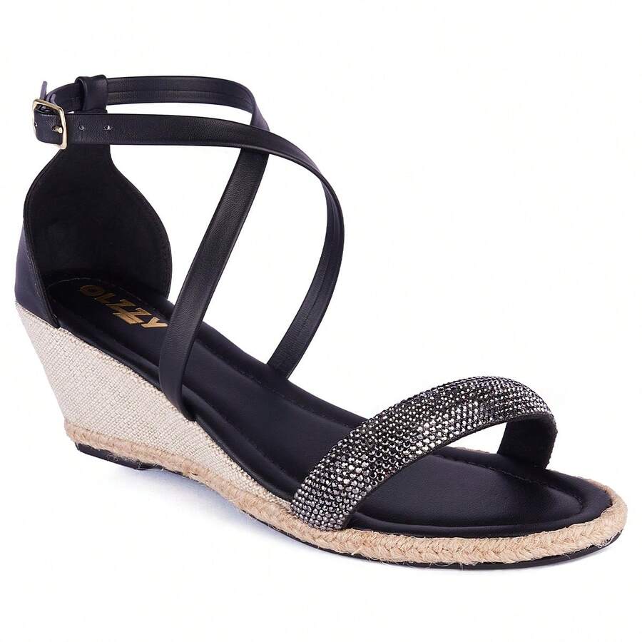Women's Wedge Sandal Shiny Rhinestone High Heel Casual Fashion Comfortable Sole Original - 黑色 - 查看 1