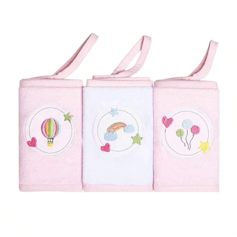 KARINHO BORDERED TOWEL CLOTH WITH PACIFIER CLIP 30X30CM 3 UNITS - Màu Hồng baby - Xem 1
