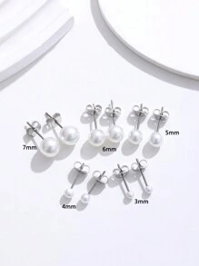 5 Pairs Cute Stainless Steel Hypoallergenic Faux Pearl Stud Earrings Set For Women, Silver Girls Dainty Faux Pearl Cartilage Earrings Gift Jewelr