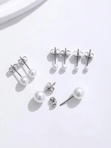 5 Pairs Cute Stainless Steel Hypoallergenic Faux Pearl Stud Earrings Set For Women, Silver Girls Dainty Faux Pearl Cartilage Earrings Gift Jewelr