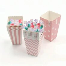 12 pezzi Scatole rosa per popcorn, a pois, a righe, a onde, adatte per popcorn, spuntino, caramelle, biscotti, riunioni familiari, partite di calcio, festival