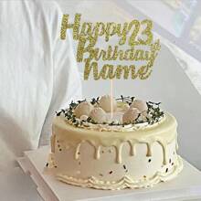 1pc Customizable Happy Birthday Cake Topper With Nameplate And Age, Comes With Double-Sided Glitter Card In Various Colors - Multicolor - View 6