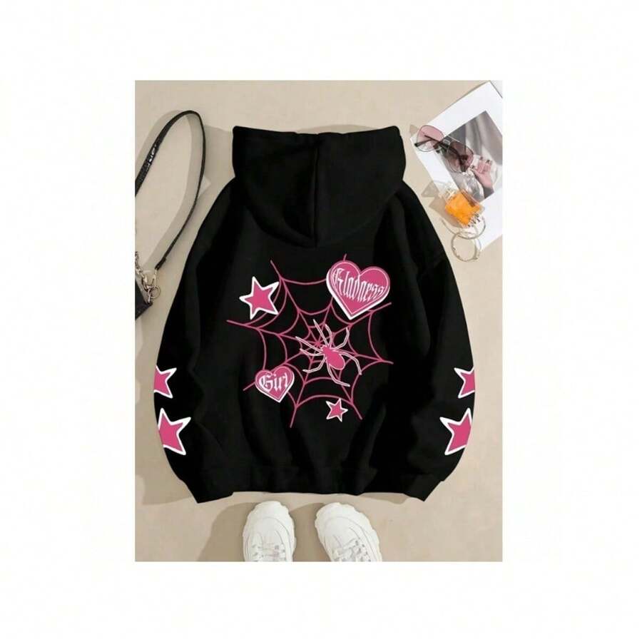 Women's Pink Spider Sweatshirt Back DETAILS ON THE SLEEVES - màu đen - Xem 1