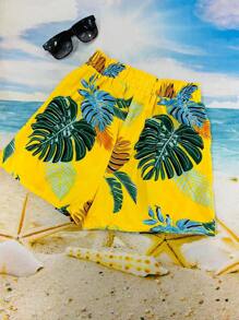 HONGDA VARIETIES New Shorts With Pocket And Leaf Print - Màu vàng - Xem 2