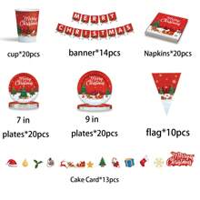 117 Peças/Conjunto Suprimentos Descartáveis para Festa com Tema de Natal, Inclui Copos de Papel, Pratos, Guardanapos - Multicolorido - Visão 13