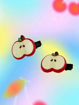 2pcs Apple Star Hair Clips For Girls, Cute Bangs Clips Barrettes,Hair Accessories,Hair Barrettes Claw Clips, School Stuff
