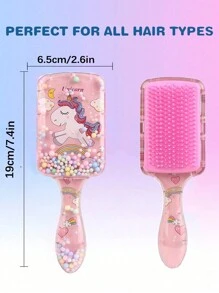 1 件装卡通梳防静电按摩发刷，带独角兽图案，适合女孩