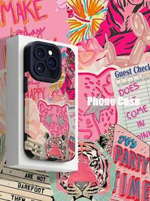 1pc Leopard & Tiger Pattern Vertical Striped Faux Leather Anti-Fall Anti-Fingerprint Shock-Proof Phone Case, Compatible With Apple And Models Waterproof Scratch Resistant