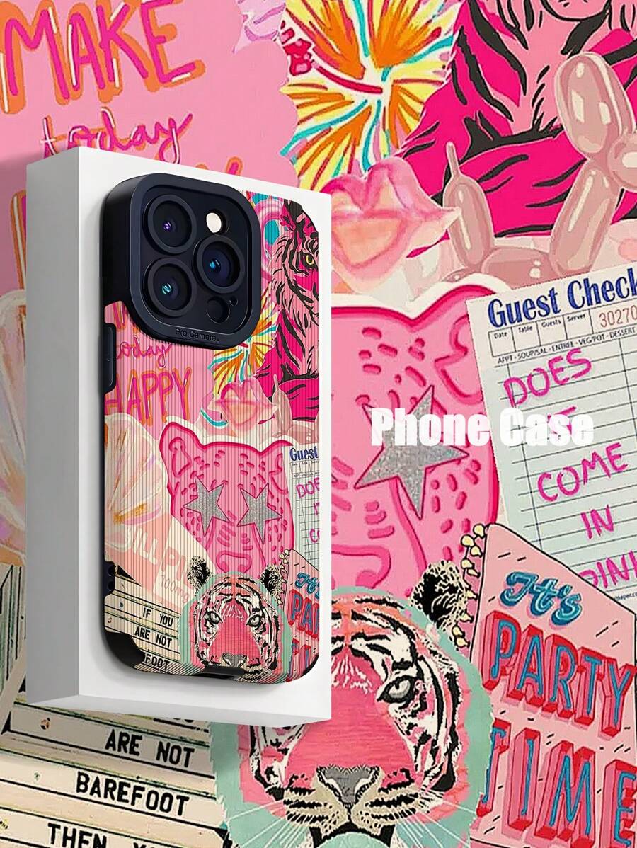 1pc Leopard & Tiger Pattern Vertical Striped Faux Leather Anti-Fall Anti-Fingerprint Shock-Proof Phone Case, Compatible With Apple And Models Waterproof Scratch Resistant