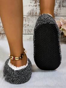 秋冬季女士毛绒高端毛皮拖鞋，室内装，时尚平底软底鞋 - 深灰色 - 查看 5