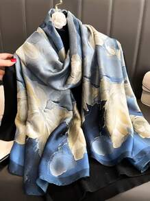 1 chiếc khăn voan hồng in hoa, khăn dài nhẹ để đeo hàng ngày, quà tặng tiệc cưới - Màu xanh lam - Xem 2