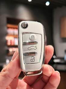 1入TPU材質汽車鑰匙套，折疊式時尚鑰匙保護套，僅適用於奧迪車款 - 黑色 - 查看 3
