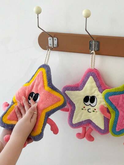 1pc Cute Star Pattern Hand Towel, Hanging Style For Kitchen Or Bathroom