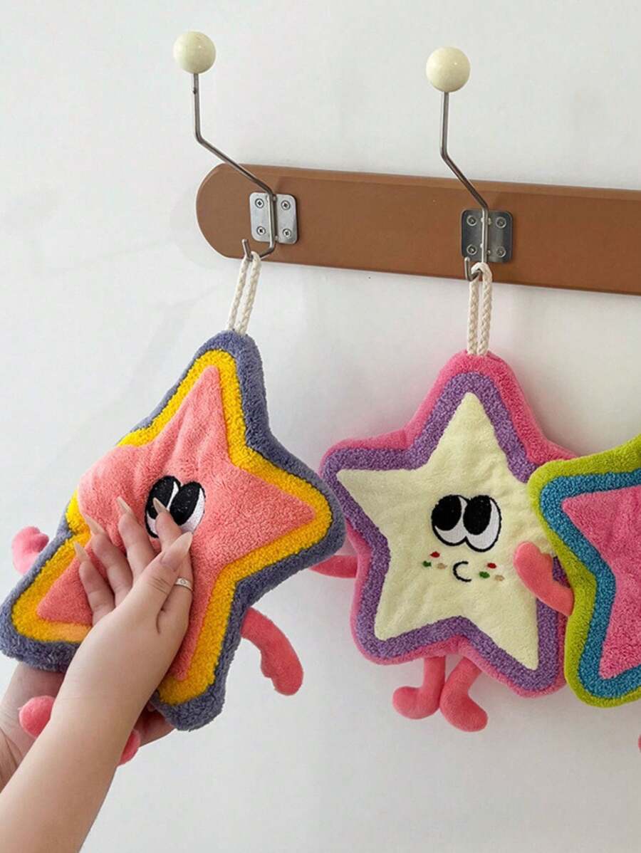 1pc Cute Star Pattern Hand Towel, Hanging Style For Kitchen Or Bathroom - Multicolor - View 1