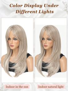 Long Mixed Ash Blonde Wigs For Women 22 Inch Middle Part Wavy  Layered Synthetic Hair Wig Natural Looking Synthetic Heat Resistant Fiber Wig For Daily Party Use
