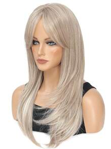 Long Mixed Ash Blonde Wigs For Women 22 Inch Middle Part Wavy  Layered Synthetic Hair Wig Natural Looking Synthetic Heat Resistant Fiber Wig For Daily Party Use