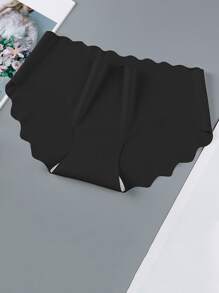 6pcs Women's Solid Color Lightweight Seamless Low-Waist Panties With Scallop Edge, Ladies Underwear