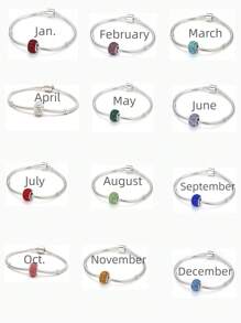 1pc Authentic Solid Sterling Silver Jan-Dec Birthstone Bead Charm  Rhinestone Compatible With  All Bracelet Necklace Women Birthday Gift