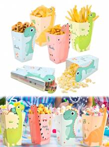 12/24 件派对礼品袋，可爱恐龙卡通，一次性容器纸袋，四种不同颜色的礼品填充袋，桌面中心装饰，生日装饰用品，送给朋友的礼物，适用于室内家庭客厅派对用品，电影必备道具，户外派对节日装饰 - 彩色 - 查看 2