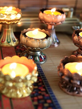 Holiday Birthday Party Candle Holder, Halloween, Elegant Metal Lotus Butter Lamp Holder - Home, High Pedestal, No Fragrance, Metal Candle Holder, Lotus Home Votive Candle Holder, 7-Star Candle Stand,Room Decor,Gifts