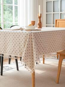 1 szt. Świeży niebieski obrus z frędzlami w kwiaty stokrotki, styl rustykalny, odpowiedni na szafkę nocną, stolik kawowy, dekorację okrągłego stołu, zmywalny, wystrój domu w wiejskim domku, kuchni, jadalni, na piknik, przyjęcie, ogród, przyjęcie herbaciane, na każdą porę roku, jesień