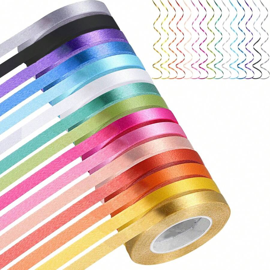 15 Rolls Metallic Balloon Strings In Various Colors, Ribbon For Crafts, Bows, Gift Wrapping, Flower Shops, Weddings, Valentine's Day, Christmas Gift Boxes, Party Decorations (Multi-Color),Christmas
