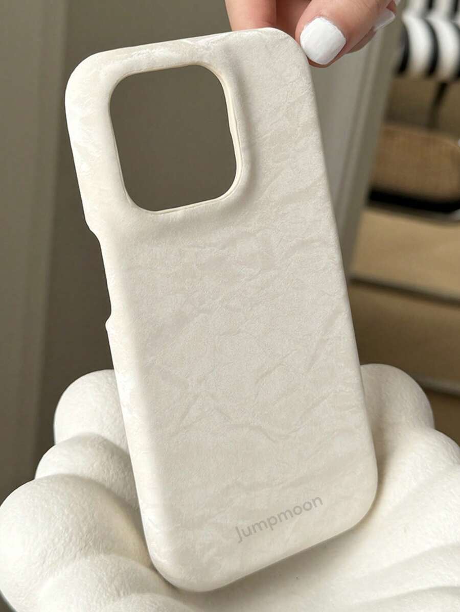 White Phone Case Apple 1pc INS Cute Cream Satin Silk Marble Phone Case Compatible With Iphone 16 15 13 14 12 11 Pro Max Plus Minimalist Lovely Girl Lady Soft Leather Back Cover - 白色 - 查看 1