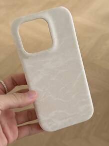 White Phone Case Apple 1pc INS Cute Cream Satin Silk Marble Phone Case Compatible With Iphone 16 15 13 14 12 11 Pro Max Plus Minimalist Lovely Girl Lady Soft Leather Back Cover - 白色 - 查看 2