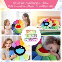Smile Face Plush Rainbow Pillow, Sunflower Decor Plush Pillow Soft & Comfortable Flower Floor Pillow For Home Reading Bed Room Decoration Tapestry Living Room Modern Tapestries